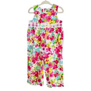 Hartstrings Baby Girls Overall Jumpsuit Romper Pink Multi Floral Ruffle 18m